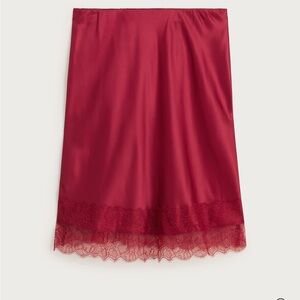 J. Crew Gwen lace-trim slip skirt in luster charmeuse in Burgundy NWT, Large